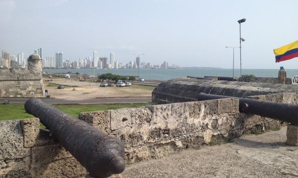 Cannons line the walled fortifications surrounding the historic center of Cartagena de Indias. Credit: Fritz Hanselmann/Meadows Center for Water and the Environment at Texas State University